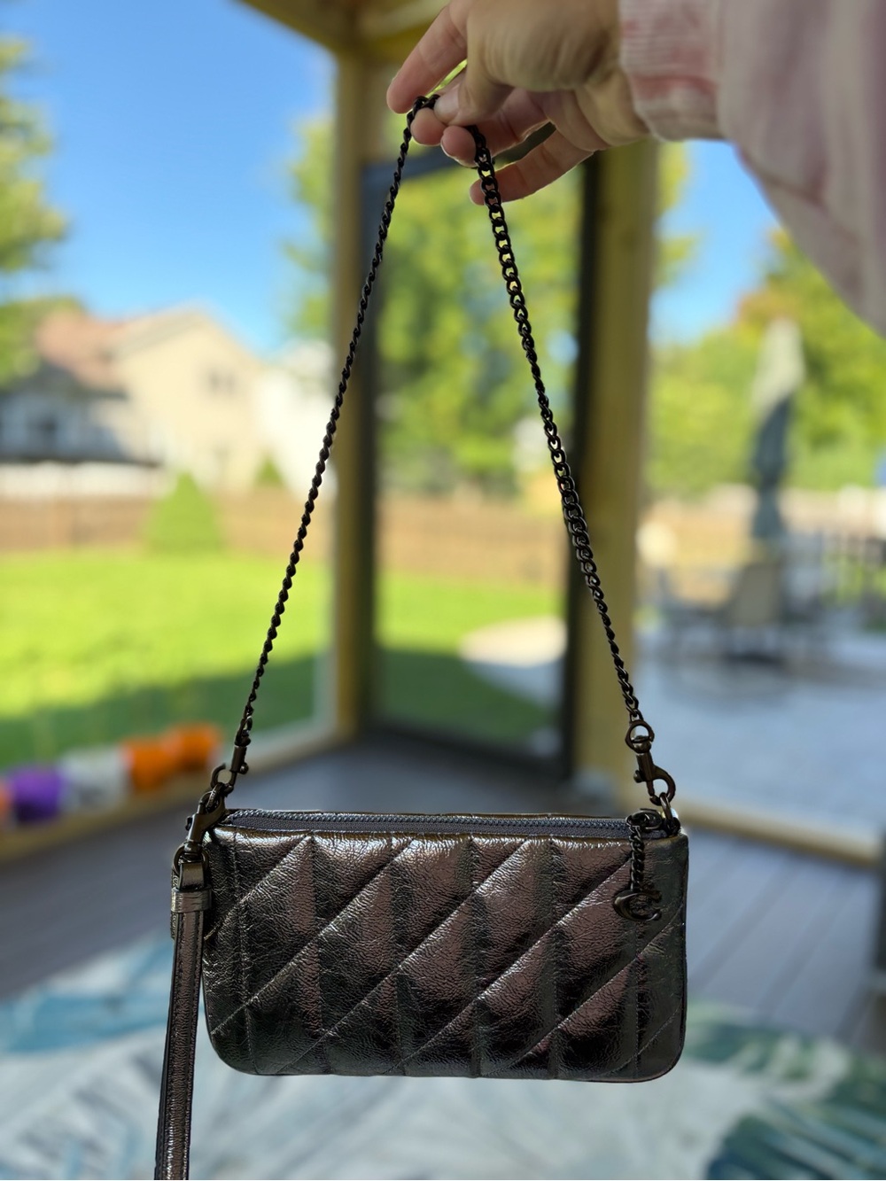 Coach Quilted Metallic Black Shoulder Bag